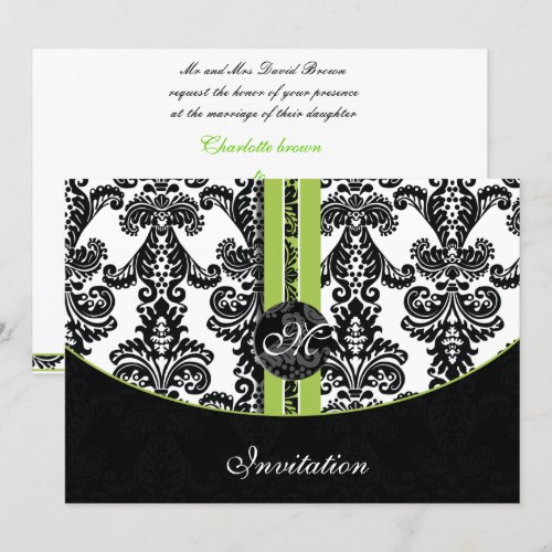 damask lime wedding invitation