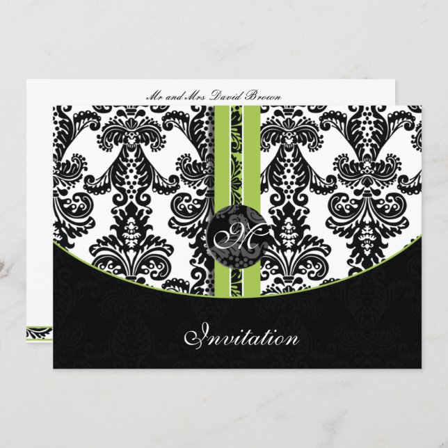 damask lime wedding invitation (Front/Back)
