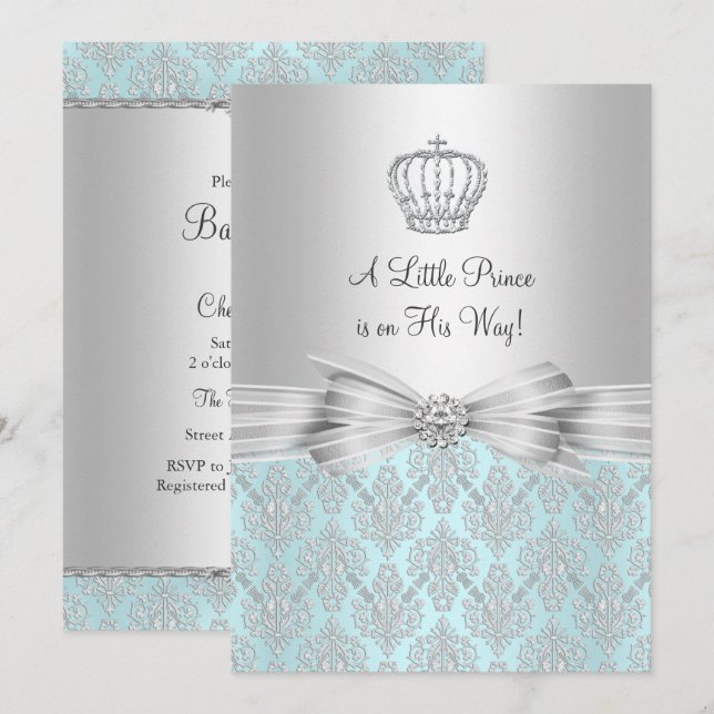 Damask Little Prince Baby Shower Invitation (Front/Back)