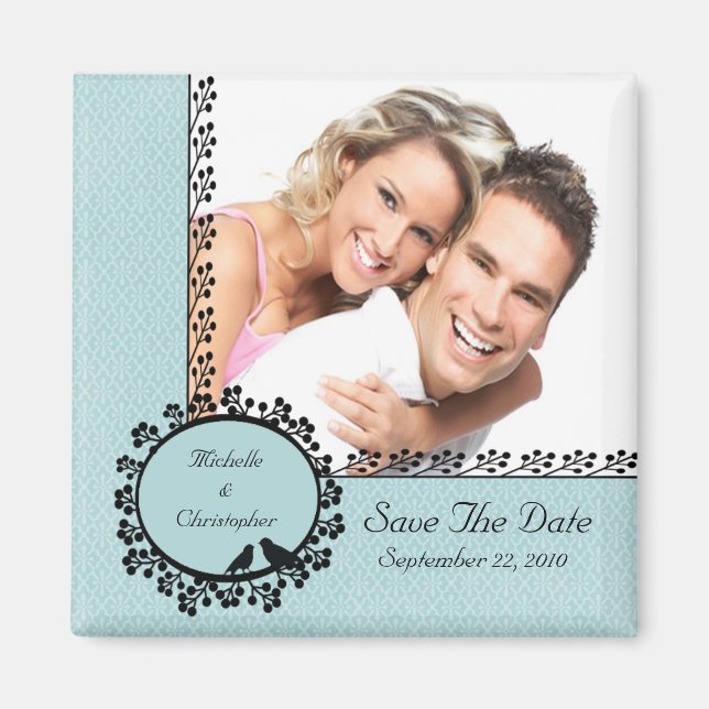 Damask Love Birds Photo Save The Date Magnet (Front)