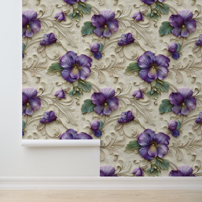 Damask luxury emboss texture purple viola blossom wallpaper  (Application)