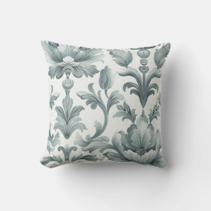 Damask luxury texture mint green decorative flower throw pillow