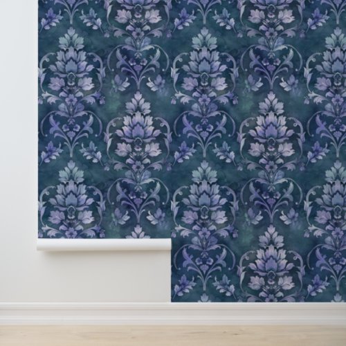 Damask luxury texture of blue decorative flower wallpaper 
