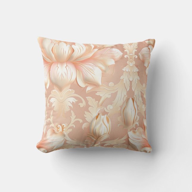 Damask luxury texture of cream lily flower blossom throw pillow (Front)