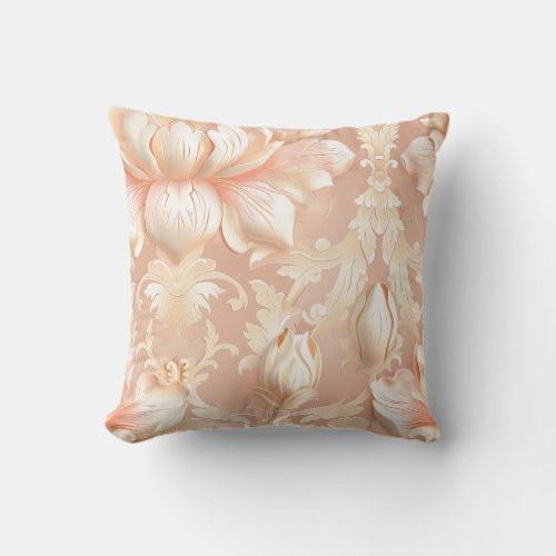 Damask luxury texture of cream lily flower blossom throw pillow