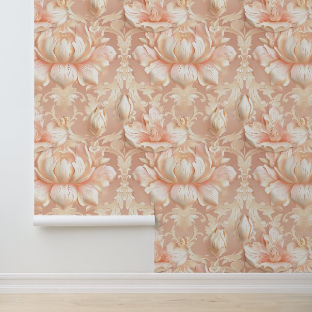 Damask luxury texture of cream lily flower blossom wallpaper  (Application)