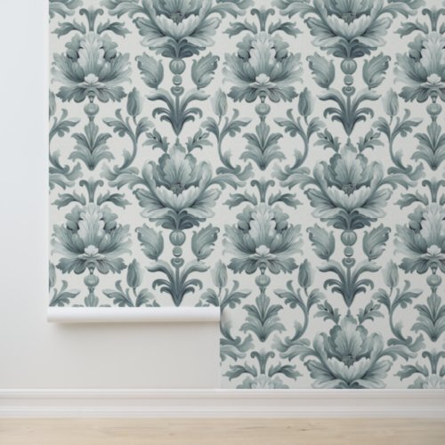 Damask luxury texture of grey flower blossom wallpaper 