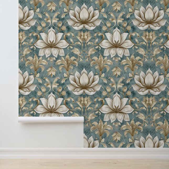 Damask luxury texture of lily flower blossom wallpaper  (Application)