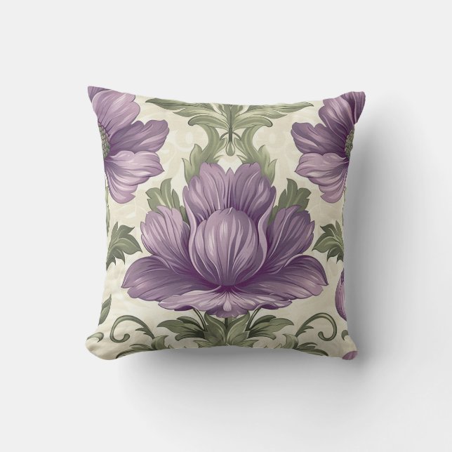 Damask luxury texture of purple decorative flower throw pillow (Front)