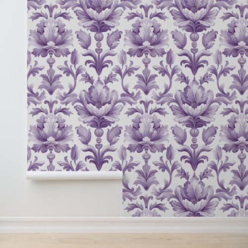 Damask luxury texture of purple flower blossom wallpaper 