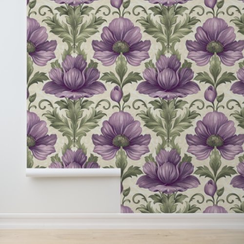 Damask luxury texture of purple viola blossom wallpaper 