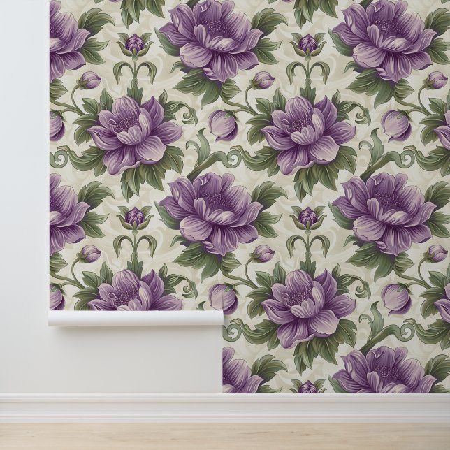 Damask luxury texture of purple viola blossom wallpaper  (Application)