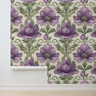 Damask luxury texture of purple viola blossom wallpaper