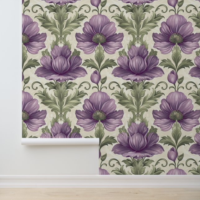 Damask luxury texture of purple viola blossom wallpaper  (Application)