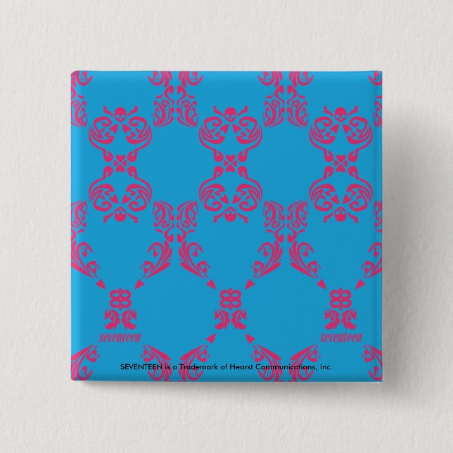 Damask Magenta-Aqua Button (Front)