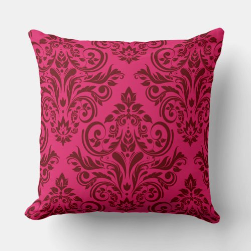 Damask _ magenta claret throw pillow