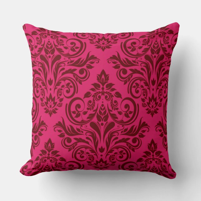 Damask - magenta claret throw pillow (Front)