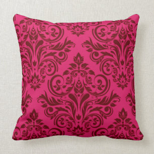 Damask - magenta claret throw pillow