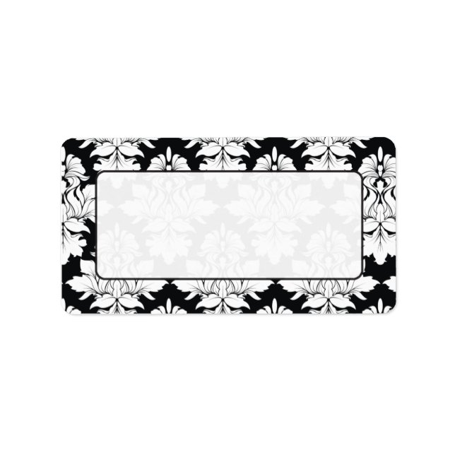 Damask Mailing Labels Black White (Front)