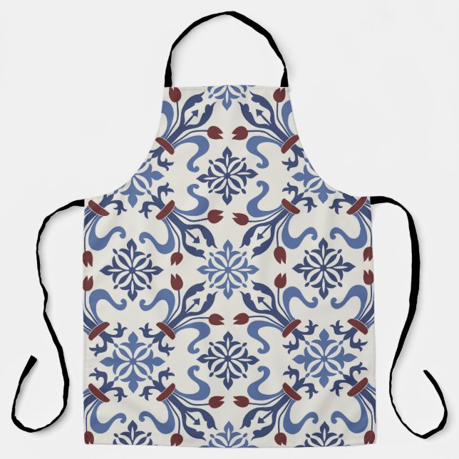 Damask Majolica Pottery Tile Design Apron (Front)