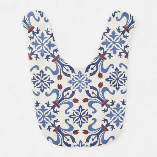 Damask Majolica Pottery Tile Design Baby Bib