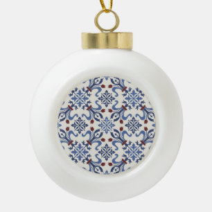 Damask Majolica Pottery Tile Design Ceramic Ball Christmas Ornament