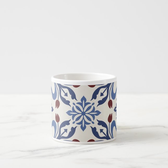 Damask Majolica Pottery Tile Design Espresso Cup (Front)