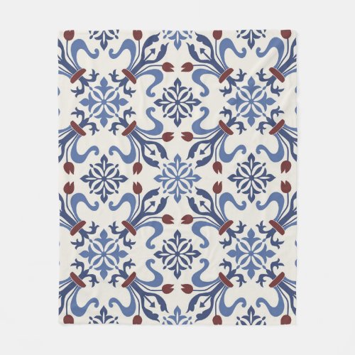 Damask Majolica Pottery Tile Design Fleece Blanket