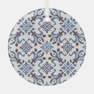 Damask Majolica Pottery Tile Design Glass Ornament