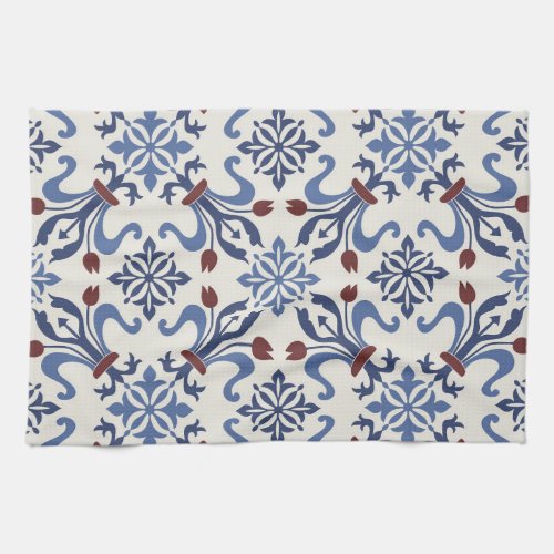 Damask Majolica Pottery Tile Design Kitchen Towel