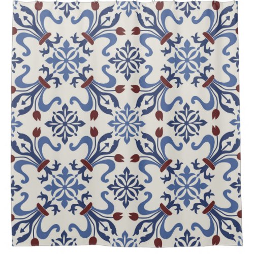 Damask Majolica Pottery Tile Design Shower Curtain