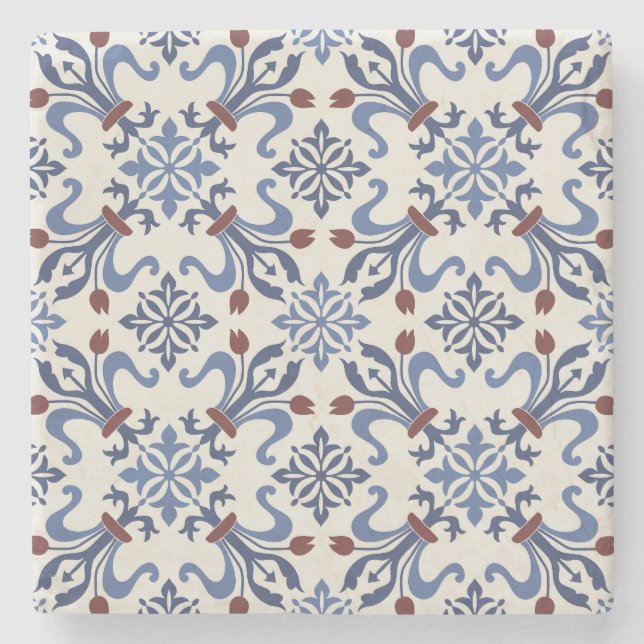 Damask Majolica Pottery Tile Design Stone Coaster (Front)