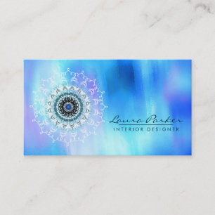 Damask Mandala Abstract Watercolor Blue Business Card