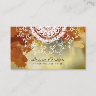 Damask Mandala Watercolor Gold Elegant Artist Business Card