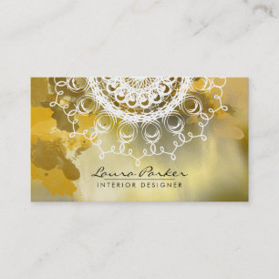 Damask Mandala Watercolor Gold Elegant Artist Business Card