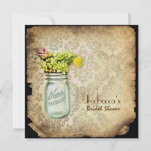 damask mason jar wedding bridal shower invitations