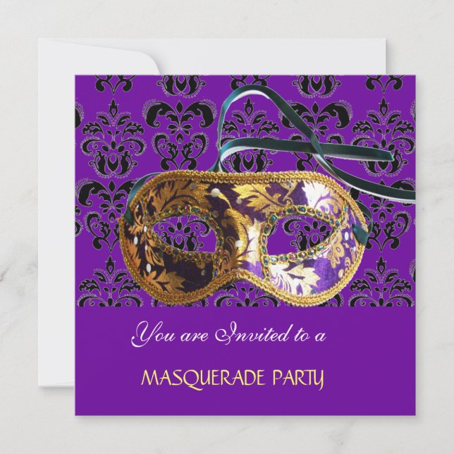 DAMASK MASQUERADE PARTY purple blue Invitation (Front)