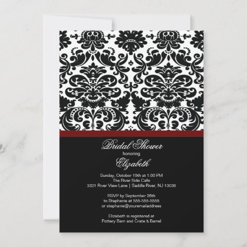 Damask Merlot Wine Red Bridal Shower Invitation