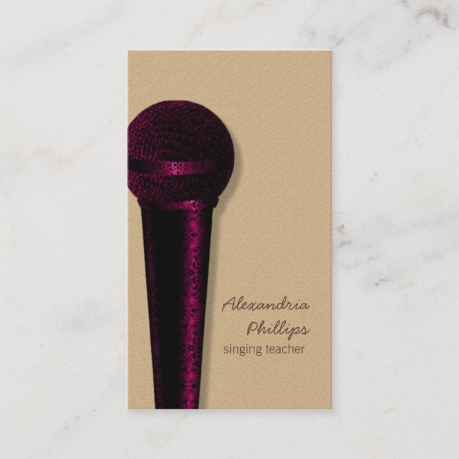 Damask Microphone Business Card, Dark Pink Business Card (Front)