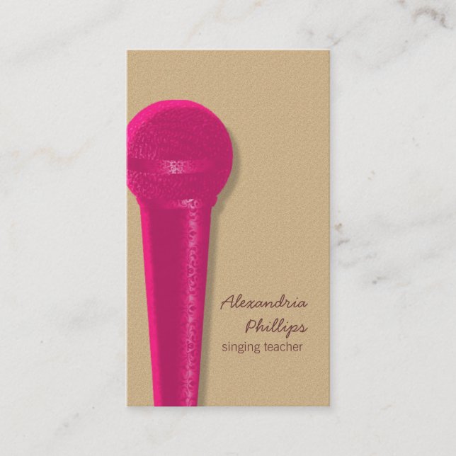 Damask Microphone Business Card, Hot Pink Card (Front)