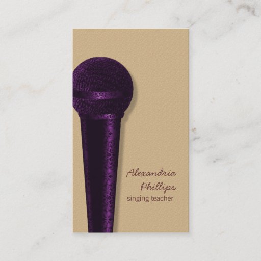 Customizable Damask Microphone Business Card, Purple