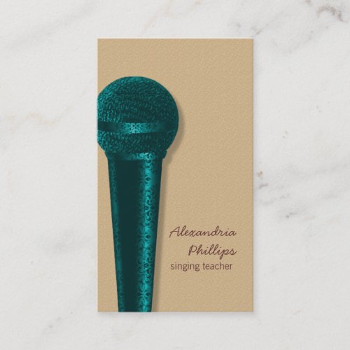Damask Microphone Business Card, Teal
