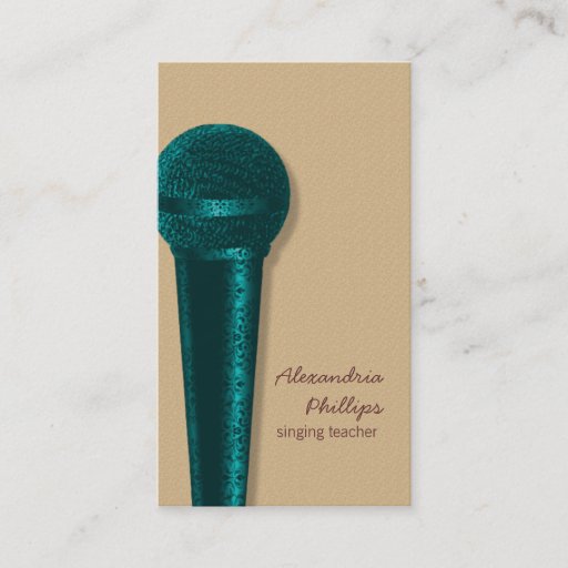 Customizable Damask Microphone Business Card, Teal
