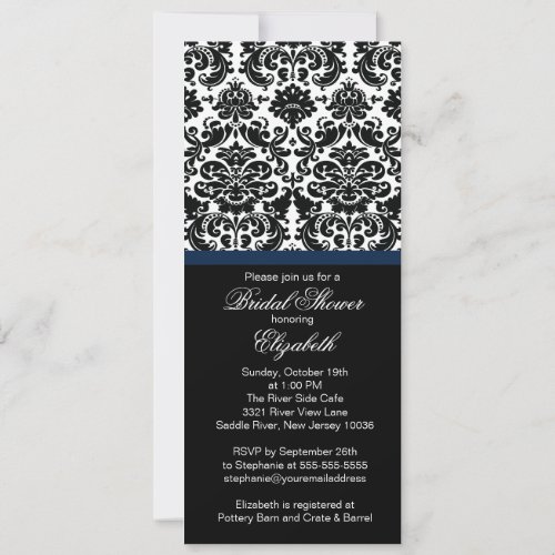 Damask Midnight Blue Bridal Shower Invitation