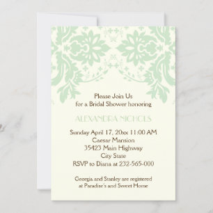Damask mint green, ivory wedding bridal shower invitation