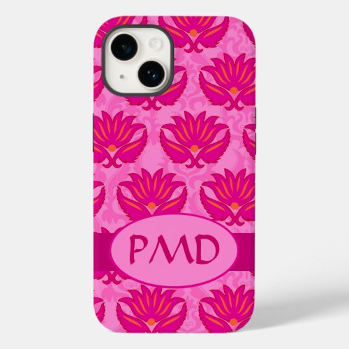  Damask Modern Art Nouveau Pink Monogram Initials Case_Mate iPhone 14 Case