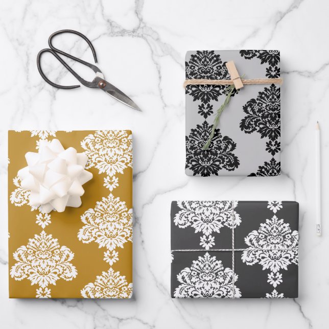 Damask Modern Color Pattern Wrapping Paper Sheets (Front)