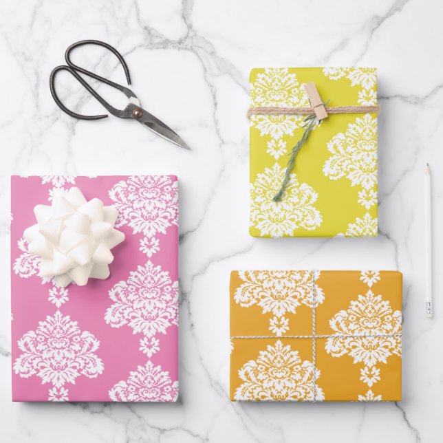 Damask Modern Color Pattern Wrapping Paper Sheets (Front)
