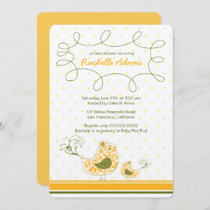 Damask Mom And Baby Bird Chic Yellow Baby Shower Invitation