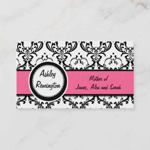 Customizable Damask Mommy Calling Cards Pink Business Card Templates